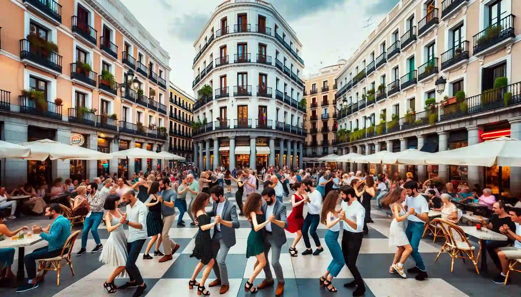 Muchas parejas bailando salsa