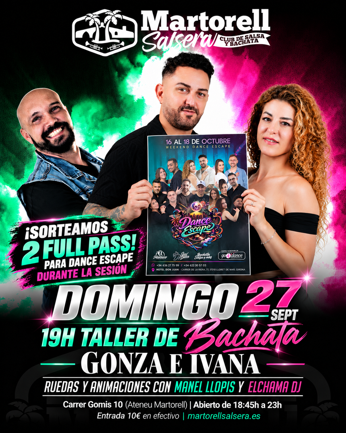 Cartel de Taller de bachata con Gonza e Ivana y sesión de baile